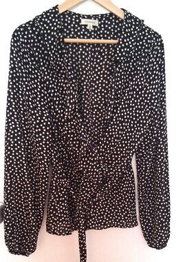 Ruffled Collar Polka Dot Blouse Blk/Wht Large
